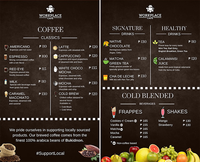 workplace cafe a 宿霧workplace , 咖啡, Menu, 菜單