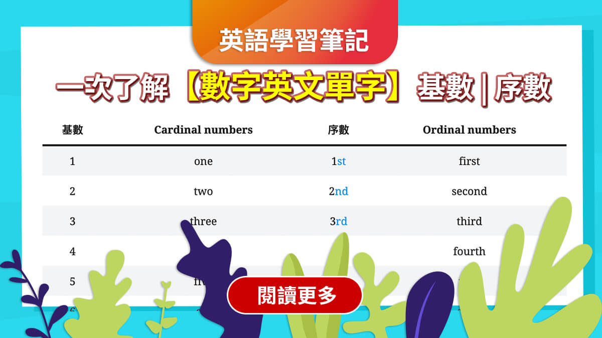 一次了解【數字英文單字】基數|序數- 英語學習筆記-Cardinal, Ordinal Numbers