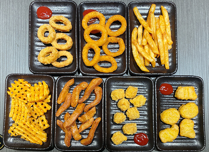 洋蔥圈、花枝圈、雞米花、甜不辣