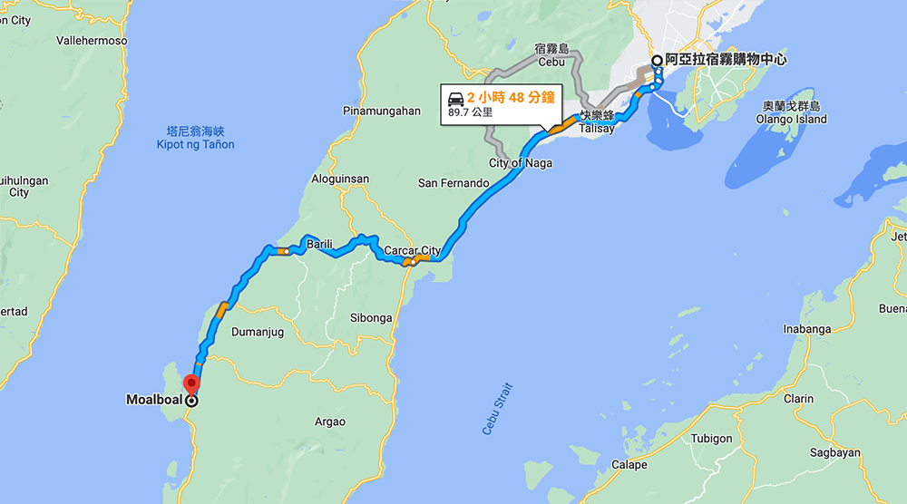 如何去墨寶 Moalboal,地圖,交通路線圖